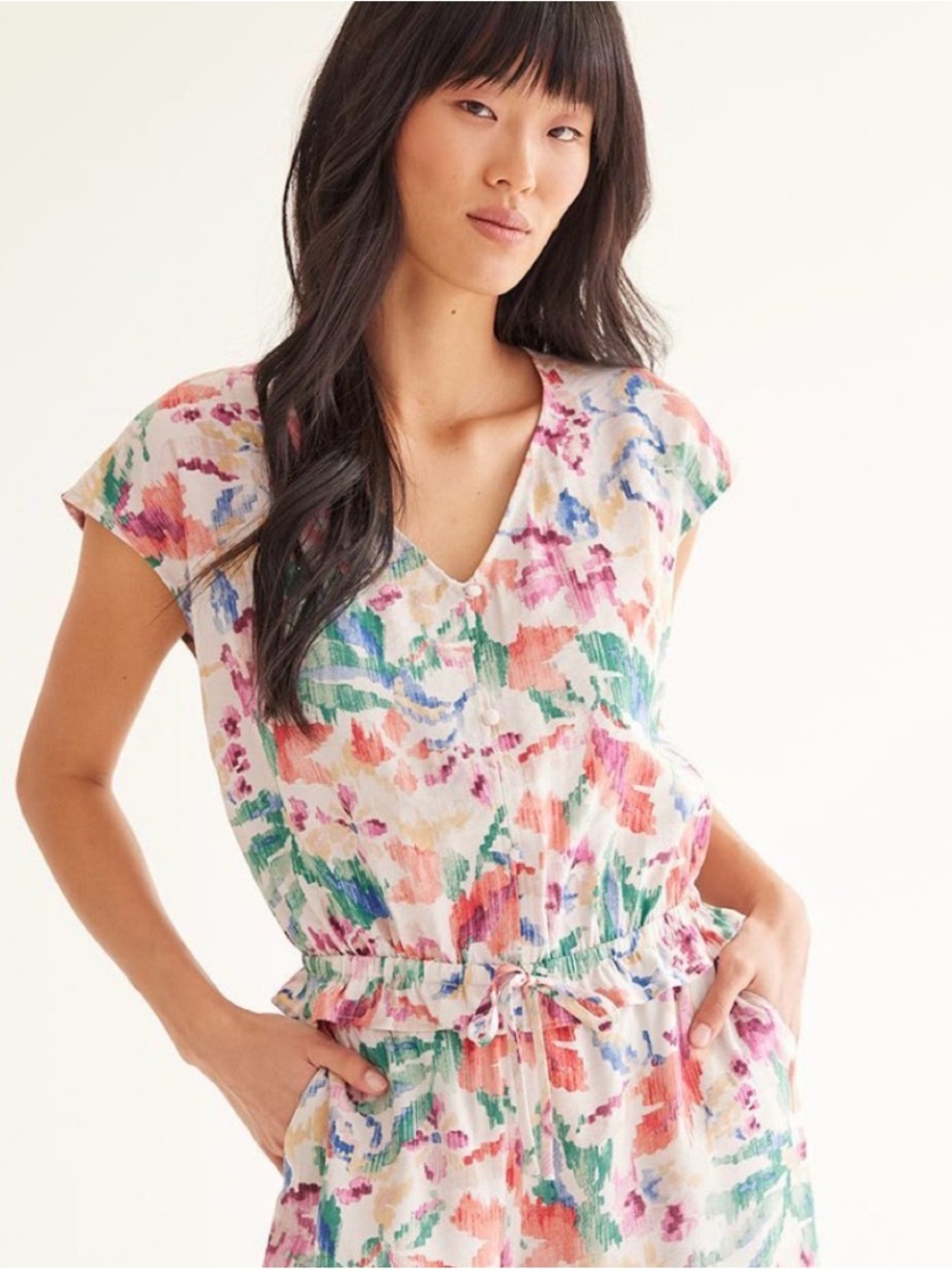 Reitmans Women’s Floral V-Neck Multi Watercolor Top